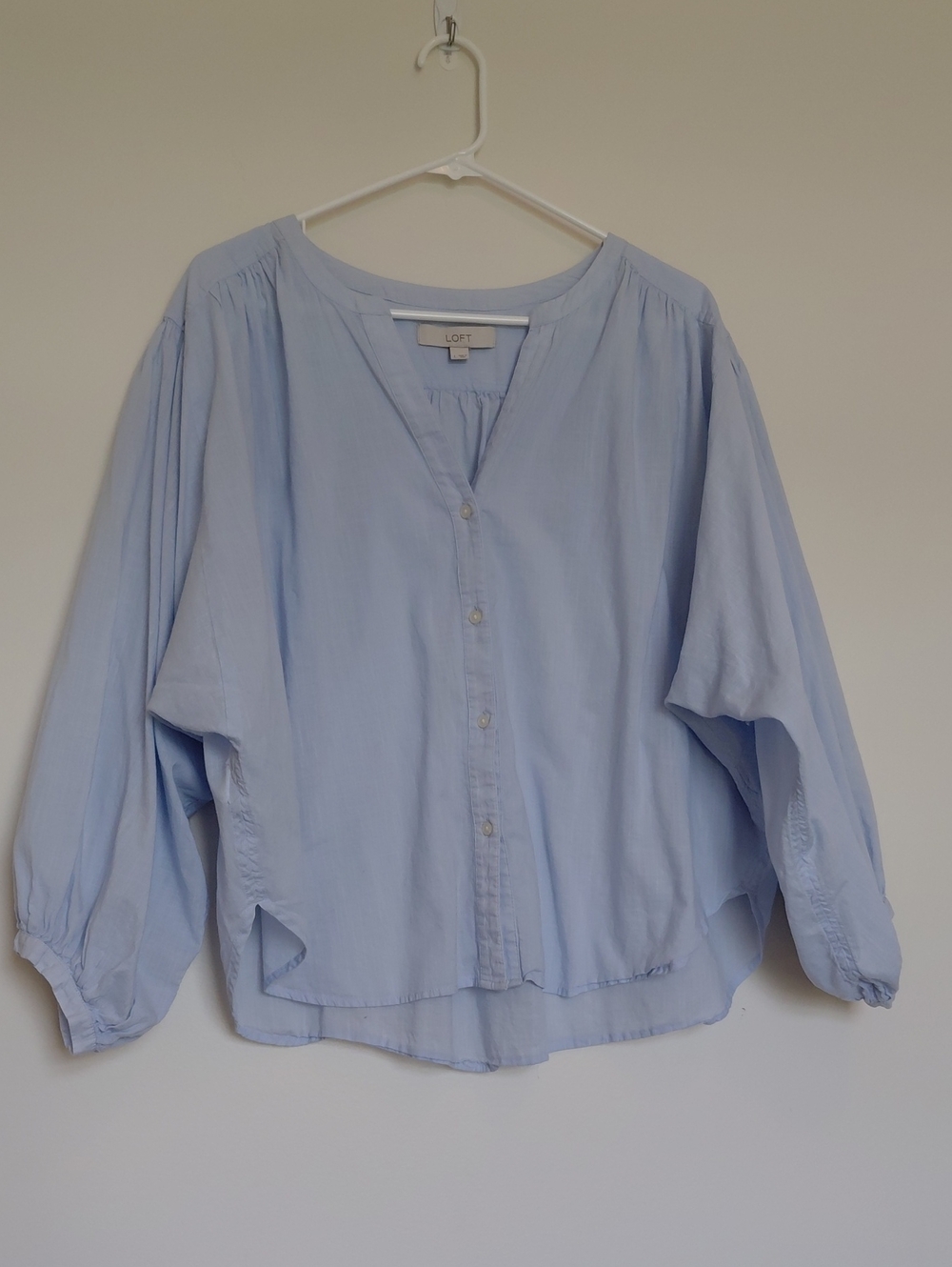 LOFT Light Blue Button-Front Peasant Blouse